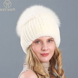 Wide Brim Hats Bucket Women Winter Luxury Real Rex Rabbit Fur Hat Knitted Top Natural Cap Genuine 231218