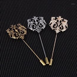 Bronze Gold Silver Tone Classic Hollow Double Lion Lapel Pins For Men Suit Accessories Stick Brooch Pins Wedding Party Jewelry12461