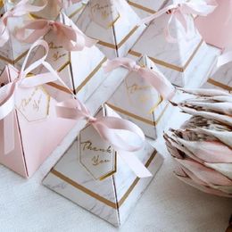 Wrap New Europe Triangular Pyramid Style Candy Box Wedding Favours Party Supplies Paper Gift Boxes with THANKS Card & Ribbon T200115