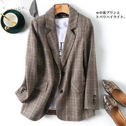 Women's Suits Blazers Chequered Suit Casual Jacket Autumn Coat Loose Fitting Single Piece Top Clothing Blazer Women 231219