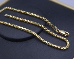 Chains Pure 18K Yellow Gold Chain Lucky 2mm Square Box Link Necklace 7-7.2g 24inch