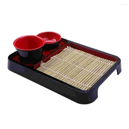 Dinnerware Sets Saucer Japanese Cold Noodle Plate Drink Garnish Sashimi Tray Bamboo With Mat