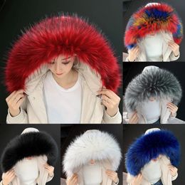 Scarves Multicolor Fake Fur Scarf Lady Faux Raccoon Winter Hood Decor Shawl Fashion Coat Collars 231219