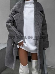 Women's Down Parkas Women Winter Faux Fur Chamois Leather Maxi Jacket Turn-down Collar Double Breasted Plush Overcoat Female Thicken Warm Outerwear J231219