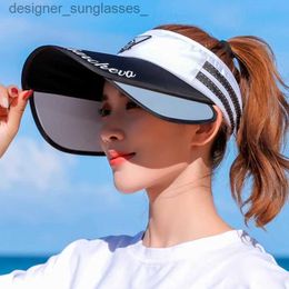 Visors Summer Sun Hats for Women Female Sun Protection Vacation Beach C Outdoor Bucket Hat Retractable Long Brim Empty Top Hats NewL231219