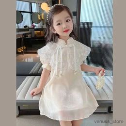 Girl's Dresses Kids Girls Dress Summer 2023 New Chinese Style Short Sleeve Hanfu Qi Pao Skirt Fashionable Childrens Ancient Style Skirt Trend