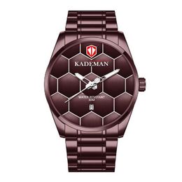 KADEMAN Brand High Definition Luminous Mens Watch Quartz Calendar Watches Leisure Simple Football Texture Stainless Steel Band Wri204w