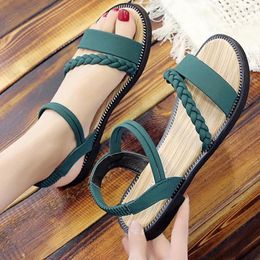 Стиль повседневная рукая щиколотка женщины сандалии сандалии Summer Fashion Sandalias de Mujer Open Toe Flat Beach