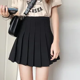 Skirts Spring Summer Black Pleated Skirt High Waist Solid Colour All-match Zipper A-line Half Sweet Fashion Women Clothing
