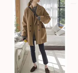 Women's Suits 2023 Autumn Winter Arrivals High-End Woollen Suit Jacket For Women With Medium Length Oversized Warm Double-Sided Wool Coat