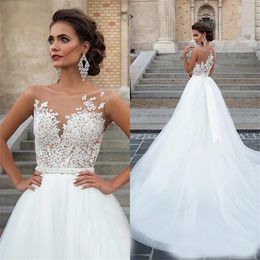 Stunningbride 2024 A Line Vintage Lace Appliqued Beaded Wedding Dress Princess Illusion Newest Sexy Scoop Neck Sleeveless Garden Beach Bridal Gowns