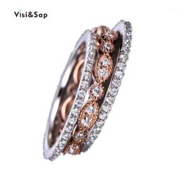 Band Rings Visisap 3 In 1 Bridal Ring Set For Wedding Accessories Rose White Gold Colour Women Fashion Jewellery Drop B5221260r