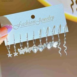 Dangle Chandelier Silver Color Heart Dangle Earrings Set Vintage Butterfly Metal Geometric Drop Earring for Women 2023 Fashion Tren Jewelry GiftL231219