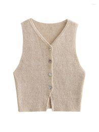 Women's Vests ZADATA Autumn And Winter Fashionable Single-breasted V-neck Knitted Sweet Sleeveless Vest