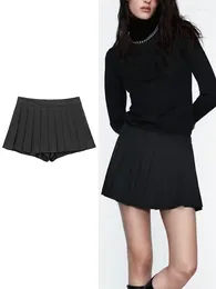 Skirts 2023 Women Solid Pleated Shorts Fashion Folds Side Zipper Mini Simple Girls Causal A-Line