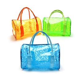 Evening Bags Women Summer Candy Color Clear Beach Tote Large Stripe PVC Swim Handbag Jelly Bag206z