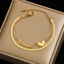 Anklets Luxury Famous Brand Jewelry Double Heart Letter Anklet Women Gold Color Stainless Steel Ladies Jewelry Not FadeL231219