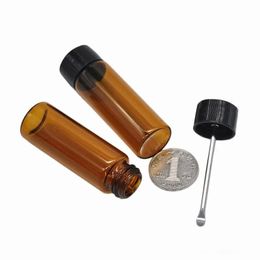 HoneyPuff Clear/Brown Glass Snuff metal Vial Spoon Spice Bullet Snorter box storage bottle Height 65MM Smoking stash jar mixed Colour LL