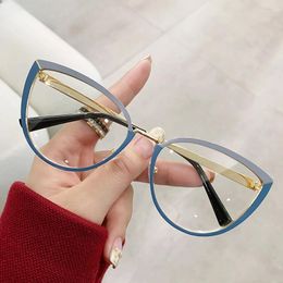 Sunglasses Frames Glasses Frame Fashion Trendy Metal Cat's Eye Flat Mirror Anti Blue Light Women