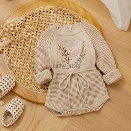 Pullover Embroidery Floral Baby Girls Sweater Romper Newborn Long Sleeve Knit Clothes Drawstring Princess Knitwear Winter Fall JumpsuitL231215