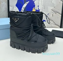 Top quality Nylon Black White Platform Ankle Boots Explosive Thick Bottom Women's Shoes Cotton Shoes Waterproof Snow Boots Muffin Bottom Ins Space Boots