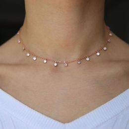 cz drop charm choker necklaces rose gold silver plated fashion Jewellery elegance women gift statement collarbone necklace2930