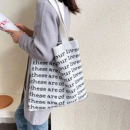 Evening Bags YoReAi Winter Vintage Knitted Bag Letters Pattern Shoulder Female Autumn Handbag Soft Wool Tote Purse For Lady Underarm 231219