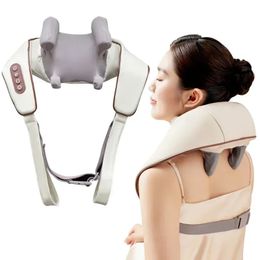 Massaging Neck Pillowws Electric Heat Neck Massage Shawl Shiatsu Kneading Cervical Spine Massager Car Home Back Shoulder Neck Trapezius Muscle Massager 231218