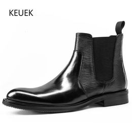 Boots Luxury Men Chelsea Leather Fashion Work Outdoor HighEnd Genuine Comfortable Ankle Male Shoes 5A 231218