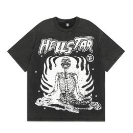 hellstar t shirt designer t shirts graphic tee clothing clothes hipster washed fabric Street graffiti Lettering foil print Vintage Black Loose fitting US size S-XL 21