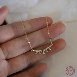 Chokers 925 Sterling Silver 14k Gold Plating Crystal Crown Pendant Clavicle Chain Necklace Women Fashion Classic Jewellery Accessories 231218