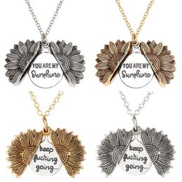 Sunflower Necklaces Keep Fucking Going You Are My Sunshine Open Locket Necklace Sunflower Collar Ladys Girls Friend Jewelry Gift245R