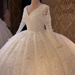 Stunningbride 2024 Sexy Shiny V-Neck Lace Up Ball Gown Wedding Dresses White Custom Chic Applique Lace Court Train Princess Bridal Gown