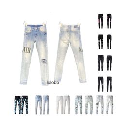amirl amirlies am amis imiri amiiri Designer Mens Jeans Mens High Street Blue Jeans for Embroidery pants Womens Oversize Ripped Patch amari With Hole Denim Stra UB93