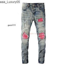 Clothing Washed am amis imiri amiiri AM Designer amari es Jeans Denim Pants es Light Cow Water amirl Worn Out Red amirlies Patch Slim Fit Small Feet Jeans Mens High S12Z