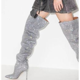 Rhinestone 819 Sexy Women's Over Knee Thigh High Boots for Lady Party Dressy Elegant Shiny Sparkly Wedding Fashion Shoe 231219