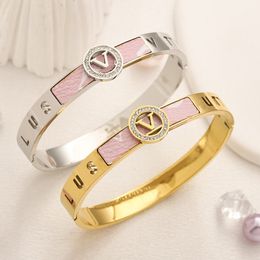 Designer Bracelet Bangle for Women Pink Leather 18K Gold Plated Spring Love Jewellery Gift Party 925 Silver Plated Stainless Steel random pattern With Box
