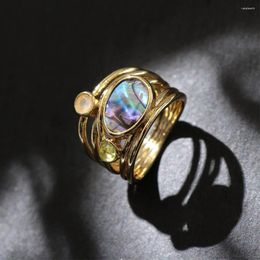 With Side Stones Colourful Moonstone Ring European Beauty Creative Multi-layer Simulation Shell Rings Jewellery Female Gold Colour Bijouterie