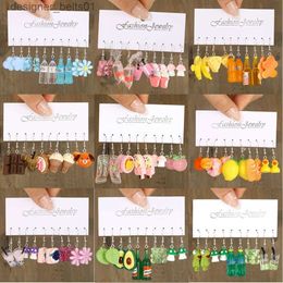 Dangle Chandelier Fashion Cute Cartoon Earring Set Colourful Dopamine Acrylic Earrings for women Girls New Tren Jewellery Accessories GiftsL231219