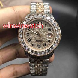 Full iced out two tone watch men's automatic diamonds rose gold watches 40mm diamonds dial works smooth hands wristwatch new 253u
