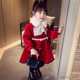 Girl's Dresses Korean Winter Wedding Princess Dress Diamond Lattice Dress Kids Dresses For Girls Autumn Parka Coat Jackets Party Dress Elegant