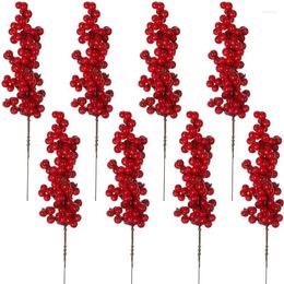 Decorative Flowers 8pcs Christmas Decoration Red Fruit Simulation Flower Decor Garland Gift Arrangement DIY Tree Berry Branches