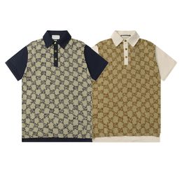 2024年夏のメンズラペルポロスデザイナーTシャツラグジュアリー女性Tシャツクラシックレター短袖Khaki Blue PatchworkゴールドボタンカジュアルコットンTシャツTシャツTEEトップ