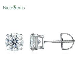 Genuine14K 585 White Gold 2 0CTW D Colour Round Moissanite Diamond Stud Earring Screw Back Basket Set Classic Ladies Earrings224S