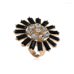 Cluster Rings Fashion Simple Black Sunflower Shaped Exaggerated Chunky Opening Adjustable For Women Men Jewellery