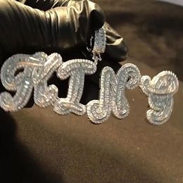 Custom Name A- Z Baguette Style Cursive Letters Pendant For Men Women Gifts Cubic Zirconia Necklace Hip Hop Jewelry282F