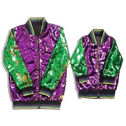 Women s Jackets Mardi Gras Reversible Sequin Jacket Kids Girls Adult Long Sleeve Spring Coat Outdoor 231219