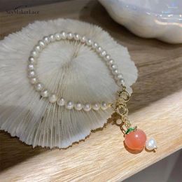 Charm Bracelets Trendy Peach Natural Freshwater Pearl Ladies Bracelet Ins Style Sweet Fresh Fashion Hand Jewelry Accessories