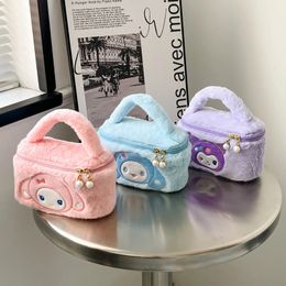 2024 Girls Fuzzy Cosmetics Zipper handbag Girl Kuromi Melody Casual Princess Accessories bags big Capacity