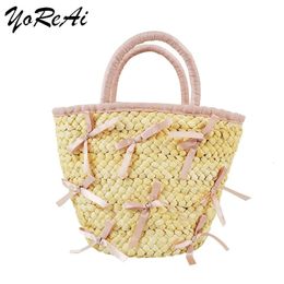 Evening Bags YoReAi Bow Beach Bag Women Summer Elegant Woven Lace Straw Female Bohemia Knitted Large Tote Handbag Vacation Casual 231219